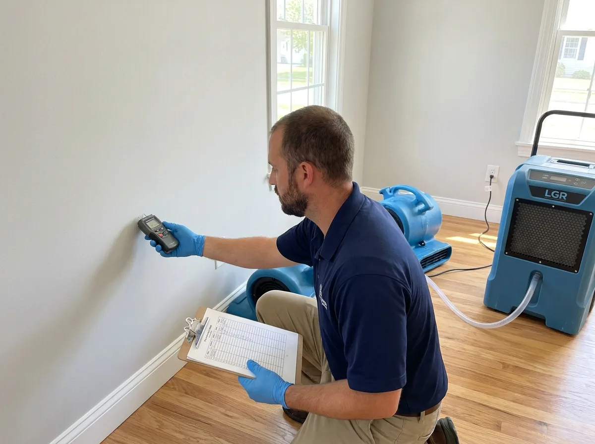 Verifying a structural drying goal with a moisture meter before a wall is closed in South Orange County