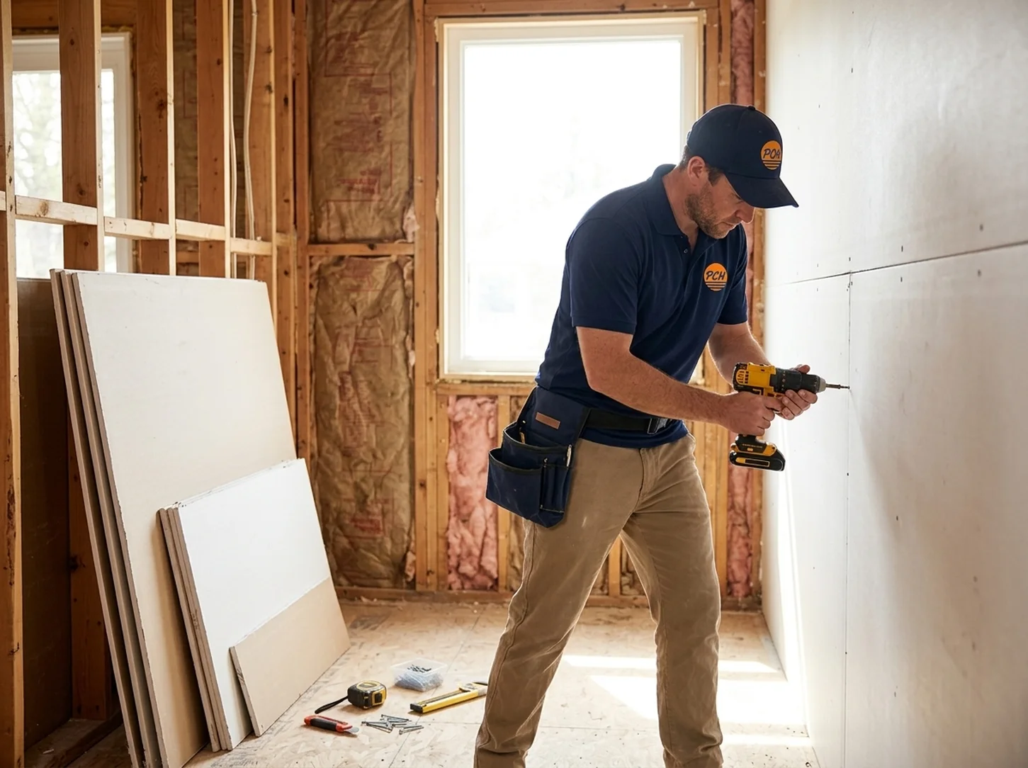 PCH carpenter rebuilding drywall and trim after water damage in a South Orange County home